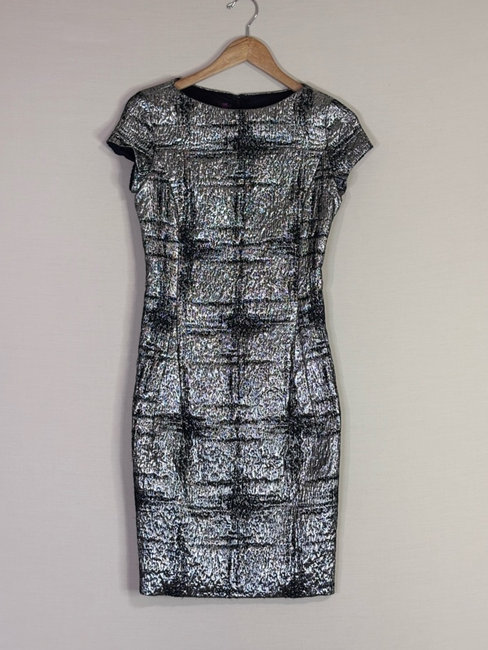 Silver Metallic Cap-Sleeve Mini Dress